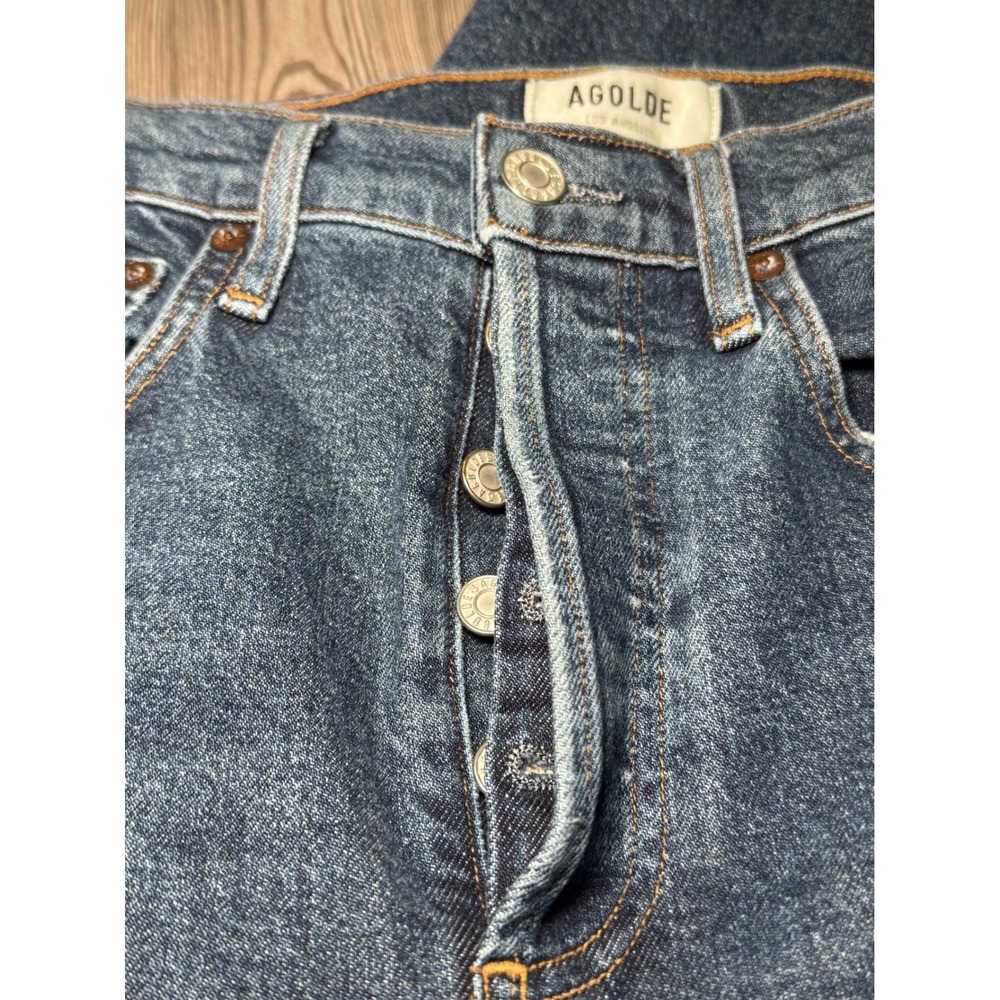 AGOLDE Womens High Rise Straight Leg Distressed Raw Hem Blue Jeans Size 25 - Picture 7 of 7